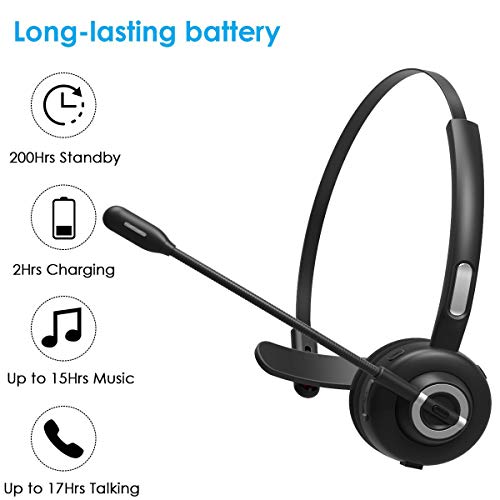 Friencity Trucker Bluetooth Headset For Cell Phones, Wireless Office Headset With Noise Cancelling Microphone, On Ear Headphones For Pc Skype Call Center, Charging Base,17H Talk Time, Mute Button #TOP5