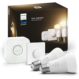 Philips Hue White, Kit de démarrage 2 ampoules LED connectées E27, Pont et Smart Button, équivalent 75W, 1100 lumen, compatible Bluetooth, fonctionne avec Alexa, Google Assistant et Homekit