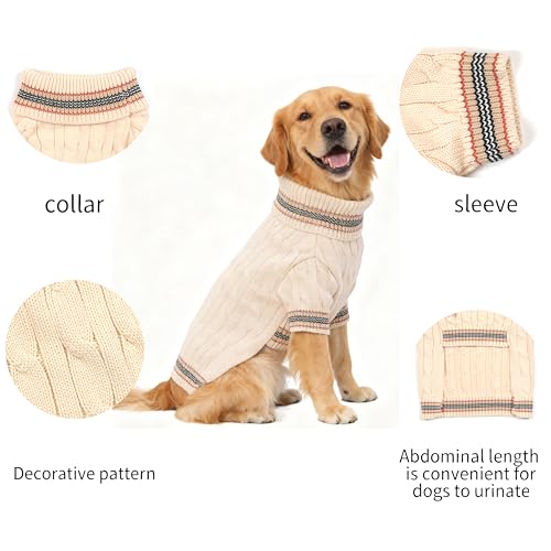 Image of Small /Medium Dog Sweater, Warm Dog Winter Coat w /Sleeves, Comfortable High Neck & Leash Hole, Premium Dog Clothes for Golden Retriever-Best for Holidays, Daily Walks XXL White