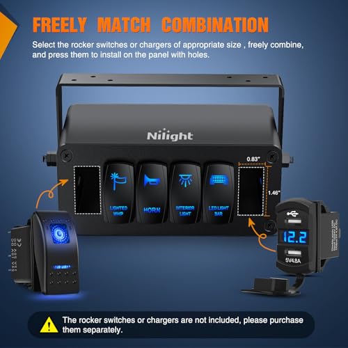 Image of Nilight 6 Gang Rocker Switch Box Detachable Housing 6 Holes Aluminum Panel