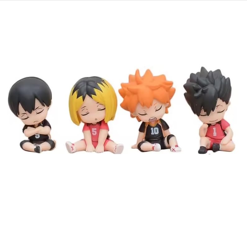 10cm Anime Figures from Haikyuu - Tobio Kageyama, Look Up Shoyo Hinata, Tetsurou Kuroo, Kozume Kenma, Oikawa Tooru Action Figure Q Version Figurine PVC Collection (4 Piece Set - Sleeping 5.5cm A)