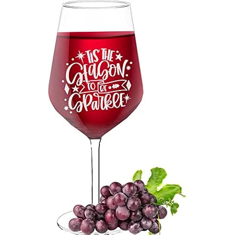 AIGAT Christmas Sparkling Wine Glass with Engraved Text - Tis The Season to Be Sparkle, Best Friend Gift, Gift Box Packaging, Size 530ml Cover