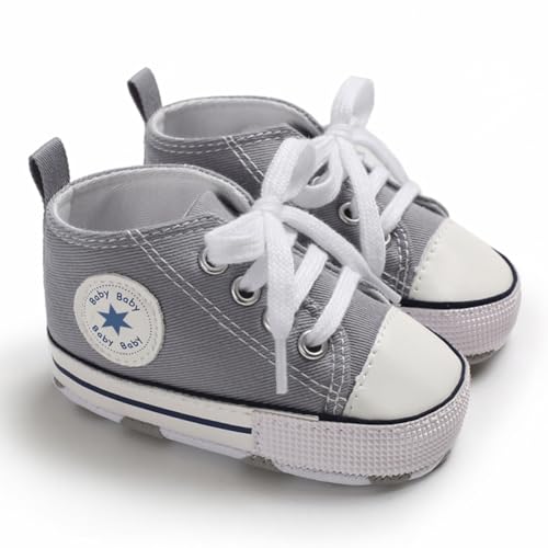 Image of Unisex Baby Girls Boys Canvas High-top Shoes, Newborn Infant Anti-Slip Soft Sole Frist Walking Breathable Sneakers