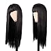MapofBeauty 24 Inch/60 cm Women Long Straight with Flat Bangs Synthetic Hair Heat Resistant Fiber Hair for Party Cosplay Wig (Black)