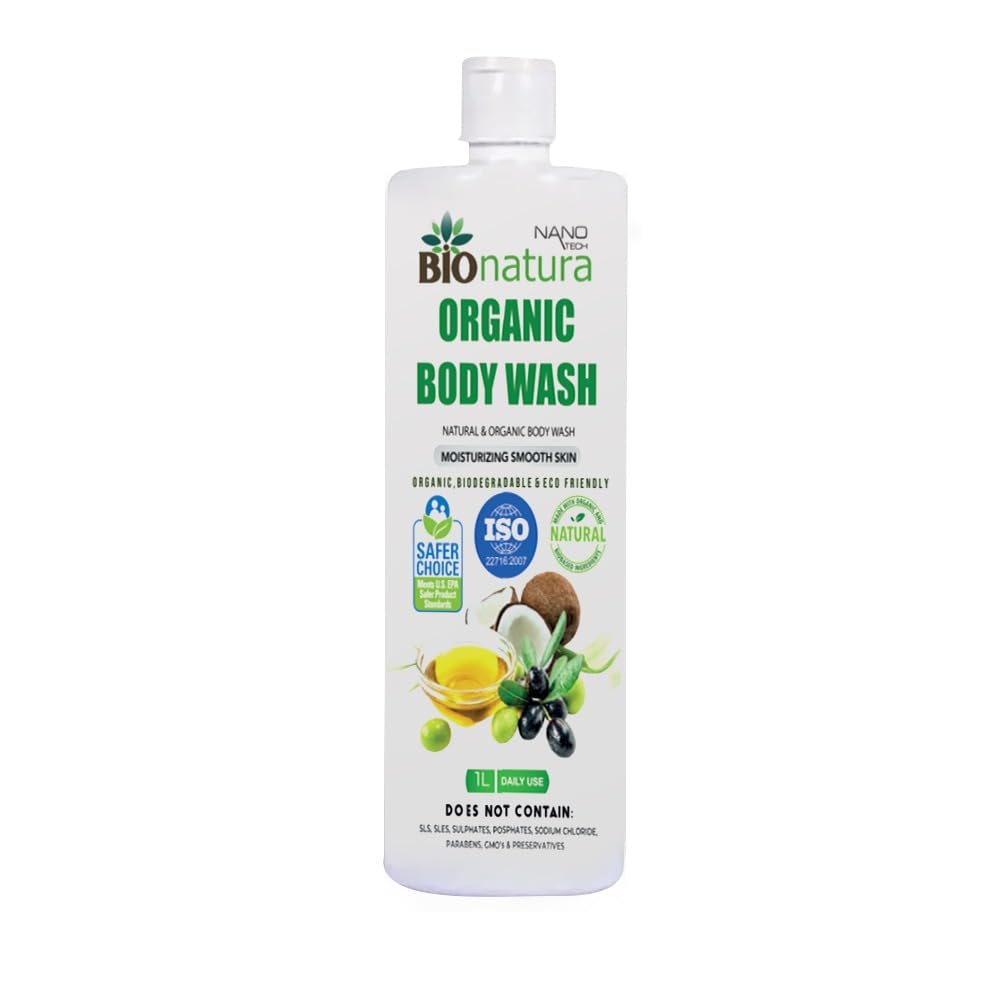 Organic Body Wash Made with Olive & Coconut Oils – Plant-Based, Moisturizing, Gentle Daily Cleanser (1 Liter)