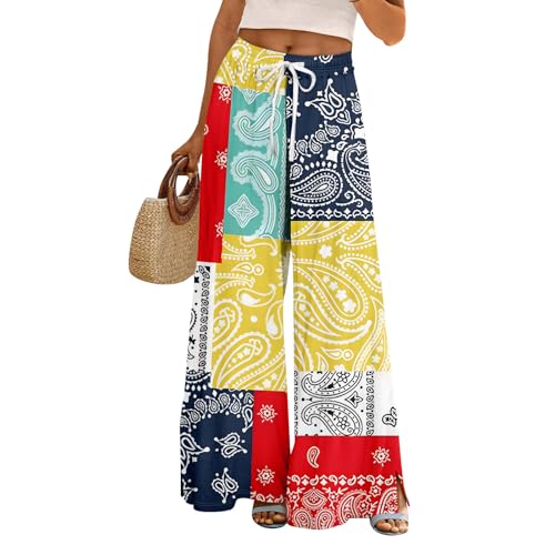 Summer Pants for Women 2025 Wide Leg High Waist Drawstring Culottes with Pockets Palazzo Pants Casual Beach Vacation Clothes