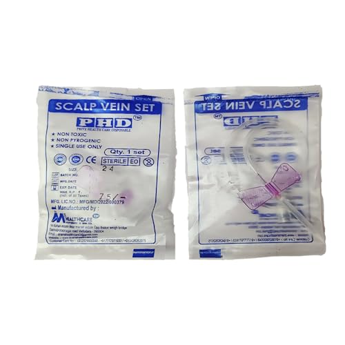 Image of Scalp Vein Set /Butterfly Needle Set | Sterile EO, Single Use Infusion Set | Soft Tubing, Color-Coded Wings | For Blood Collection, IV Infusion & Medical Use (24G (Purple) - 50 Pieces)