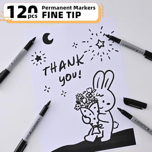 Image of Permanent markers, 120 packs permanent markers bulk, quick drying in one second, waterproof, smooth, not easy to erase, durable, can be marked on glass, tiles and cloth, office supplies,Gray shell