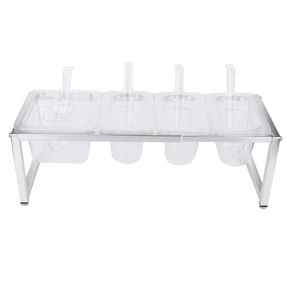 Juego de caja de condimentos transparente de cuatro rejillas, tarro con cuchara, recipiente de condimentos de acero inoxidable y acrílico para sal, comino, pollo en polvo,