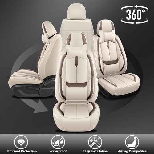 Custom Fit Seat Covers for Mercedes-Benz GLC 300 2017-2026, Abrasion & Stain-Resistant Leatherette, Soft Breathable Design for Lasting Comfort(5 Seats Luxury,Beige Brown) - Image 3