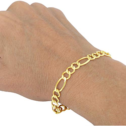 Nuragold 10k Yellow Gold 7mm Figaro Chain Link Bracelet, Mens Womens Jewelry Lobster Clasp 7" 7.5" 8" 8.5" 9" - Image 4