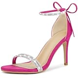 Perphy Rhinestone Ankle Tie Stiletto Heels Sandals for Women 9 Hot Pink