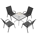 UDPATIO Patio Dining Set of 5, Outdoor Furniture Chairs and Square Table, Breathable Seat Fabric and Alloy Steel Frame for Backyard, Porch, Garden, Poolside (Black)