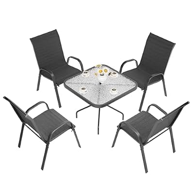 UDPATIO Patio Dining Set of 5, Outdoor Furniture Chairs and Square Table, Breathable Seat Fabric and Alloy Steel Frame for Backyard, Porch, Garden, Poolside (Black)