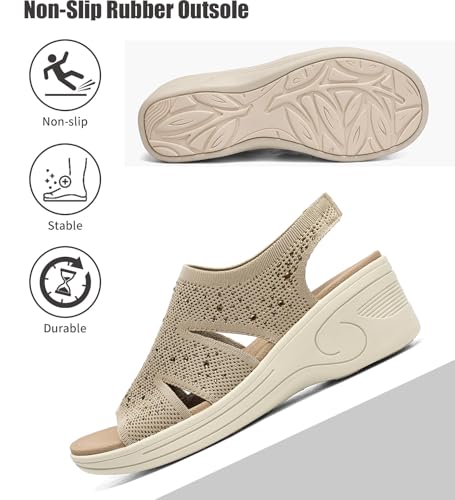 Image of Womens Wedge Sandals Platform Walking Sandals Open Toe Ankle Elastic Strap Casual Comfortable Summer Dressy