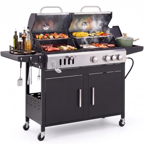 Sophia & William Charcoal and Gas Grill Combo with Side Burner, Dual Fuel