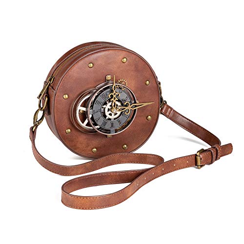 Porte-documents Steampunk en forme d'horloge vintage avec finitions cuir PU noir