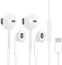 2 pacotes de fones de ouvido USB C versão atualizada, adequados para iPhone 17/16/15 Pro Max Plus tipo C, com microfone e volume ajustável, adequado para iPhone 16/15 Pro/iPad/Galaxy S23/S22/S21/S20