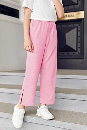 Girls Long Trousers Elastic Waist Pants Casual Split Hem Wide-Legged 3-4T Pink #TOP2