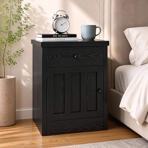 Image of LIKIMIO Modern Nightstand with Drawer & Cabinet, for Bedroom /Living Room