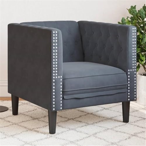 BOWERY HILL Chesterfield Velvet Accent Chair, Dark Grey Matte Finish, 29.3 x 28 x 27.8 in, Rolled Arms, Button Tufting, Sturdy Wood Frame, Living Room or Office Single Sofa Chair for Indoor Use
