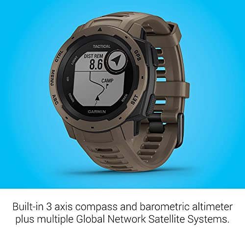 Image of Garmin 010-02064-71 Instinct Tactical, Rugged GPS Watch, Tactical Specific Features, Constructed to U.S. Military Standard 810G for Thermal, Shock and Water Resistance, Tan