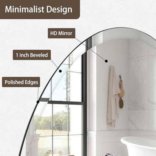 Image of 2 Feet Round Frameless Wall-Mounted HD Mirror with 5 mm Glass Thickness | Wall Hanging Mirror for Bathroom, Entryway, Living Room