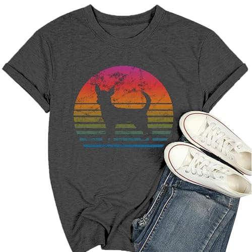 Dog Lover T Shirts for Women Vintage Sunshine Graphic Print Farm Tee Shirts Summer Basic Short Sleeve O Neck Dog Owner Gifts(Grey L)
