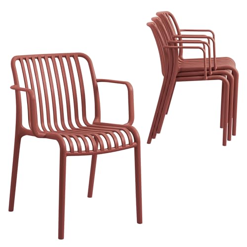 WOOW DEPOT Red Plastic Patio Dining Chairs for Outside Set of 4