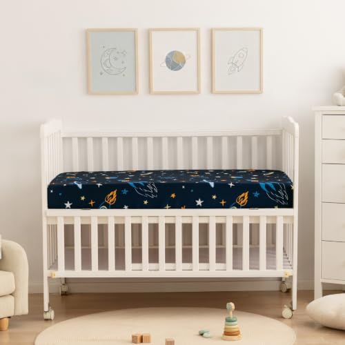 Image of david's kids 3 Pack Fitted Crib Sheets, Ultra Soft Breathable Comfortable Baby Sheet Set for Boys Girls Neutral, 28x52 Inch Fits Standard Crib and Toddler Mattresses, Space