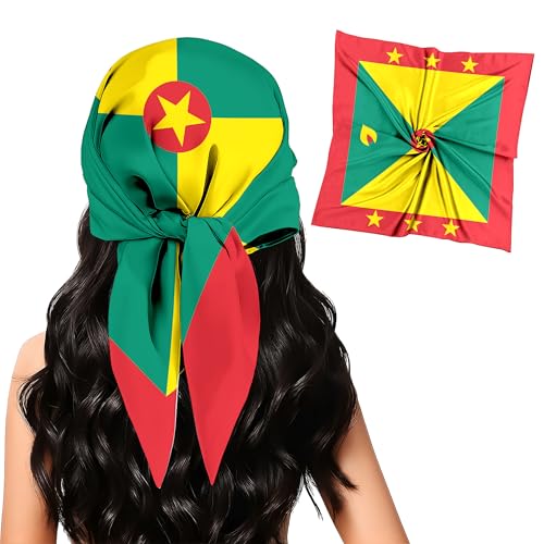 pqisdnsyh Fashion Bandana for Women,Grenada Flag Silk Scarf 27.5x27.5 Lnches - Large Square bandanas,Satin Hair for Sleeping,Travel,Fashion Gift.