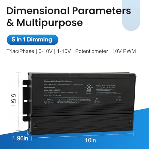 Image of 500W Dimmable LED Driver 24V, 110V-277V AC to 24V DC Led Light Transformer Compatible with lutron and leviton Dimmer, TRIAC /Phase /0-10V /1-10V /Potentiometer /10V PWM 5 in 1 Dimming LED Driver, UL Listed