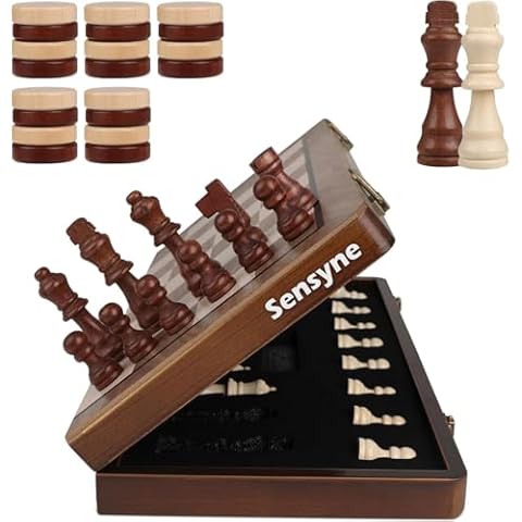 15 Inch Wooden Chess Sets, Sensyne Chess & Checkers Set with 2 Extra Queens,Foldable Wooden Chess Set Board for Adults and Kids,Handmade Portable Chess Board Game for Familly Travelling Gift Cover