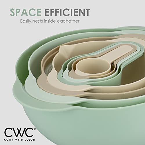 Cook With Color 8 Piece Nesting Bowls With Measuring Cups Colander And Sifter Set - Includes 2 Mixing Bowls, 1 Colander, 1 Sifter And 4 Measuring Cups, Mint Green #TOP2