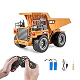 VEVOR RC Dump Truck Toy, 9-Channel 1:18 Scale, Remote Control Dump Truck RC Construction Vehicle Toy with Metal Cabin & Light, 2 Rechargeable Batteries for Toddlers Kids Boys and Girls Age 8+