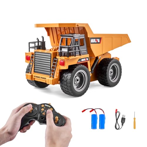 VEVOR RC Dump Truck Toy, 9-Channel 1:18 Scale, Remote Control Dump Truck RC Construction Vehicle Toy with Metal Cabin & Light, 2 Rechargeable Batteries for Toddlers Kids Boys and Girls Age 8+