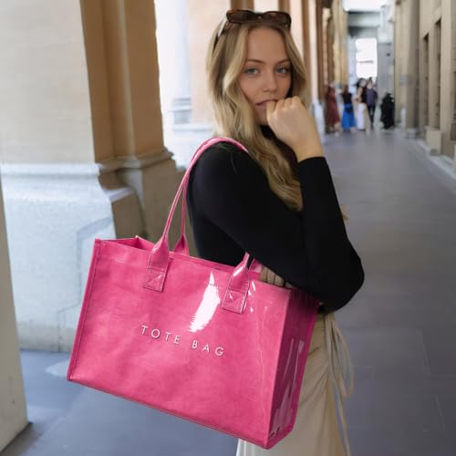 Image of KALIDI PVC Tote Bag Women's Kraft Paper Work Handbags Purses with Top Handle