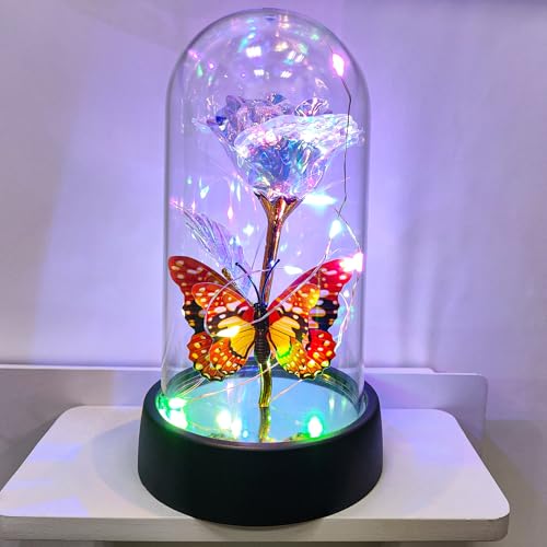 Glass Rose in Glass Dome, Light Up Flower, Eternal Rose
