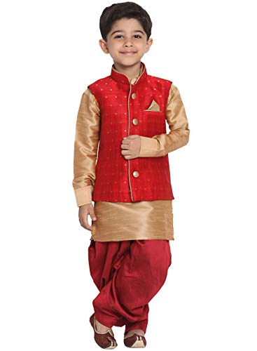 JBN creation Boys Silk Blend Kurta Pyjama Jacket Set - Ethnic Ele...