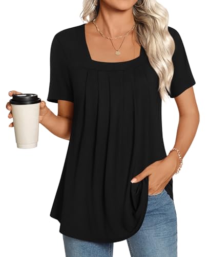 LONGYUAN Womens Tunic Tops 2025 Summer Casual Square Neck Shirts S-3XL