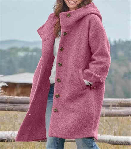 Image of chouyatou Women's Winter Single Breasted Long Wool Coat with Hood Casual Wool Blend Trench Coat Jacket