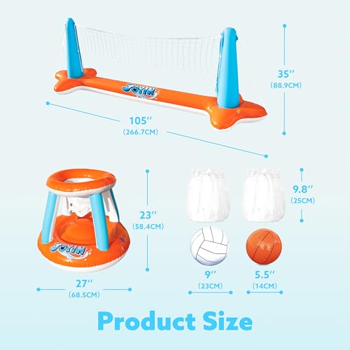 image for JOYIN Inflatable Pool Float Set Volleyball Net & Basketball Hoops, Flo