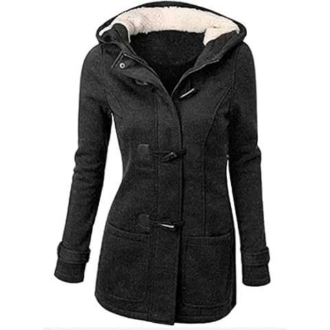 Vagbalena Women's Wool Coat Notch Lapel Double-Breasted Trench Coat mid-Length Pea Coat Autumn and Winter Coat Office Outdoor Fleece Sweater Long Sleeve Coat (Dark Grey,L) Cover