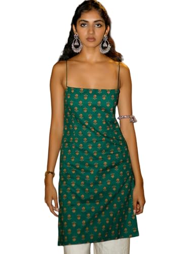 Image of GoSriKi Women's Printed Noodle Strap Short Kurti for Girls |Lace-up Back Design |Short Kurti for Women |Sleeveless Kurti Stylish