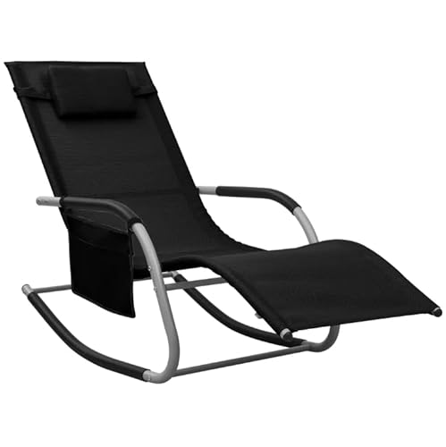 Eleganz Tumbona de jardín resistente a la intemperie, para sauna, tumbona para jardín, color negro y gris, sillón de relax con función de descanso, mecedora para exteriores