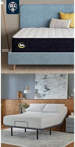 Serta Classic Clarks Hill 2.0 Plush Euro Top 12.5" Queen Mattress baselogic Level 2 Queen Adjustable Base Bed Frame - Cooling, Breathable, Pressure Relief, Head & Foot Adjustability