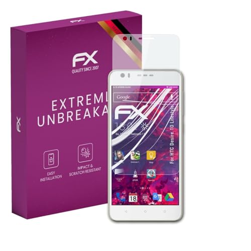 atFoliX Glasfolie kompatibel mit HTC Desire 10 Lifestyle Panzerfolie, 9H Hybrid-Glass FX Schutzpanzer Folie