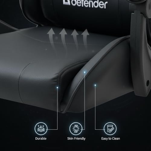 Defender® DAYTO Gaming Stuhl, Ergonomischer PC Stuhl, bequemer Bürostuhl für Home Office oder Gamer-Sessel, Kopfkissen, Höhenverstellbar, Computerstuhl, PU-Leder, Schwarz
