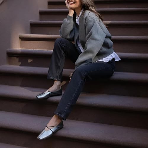 Criss Cross Strap Ballet Flats for Women Square Toe Mary Jane Flats Shoes Comfortable Slip On Ballerina Shoes3