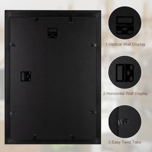 Image of Black 13x19 Picture Frame Wood Vintage Picture Frames Antique | Real Glass, Easy Photo Changes, Wall Hanging